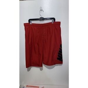 Nike Men's Red Black Graphic Lined Pull On Swim Trunks Size Large